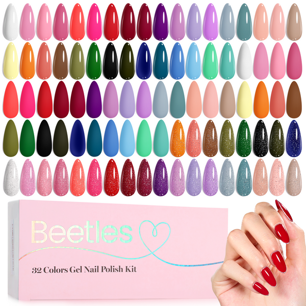 Fingertip Palette - Beetles Nails Prime 32 Gel Colors Set with Top and Base Coat (5ml/Each)