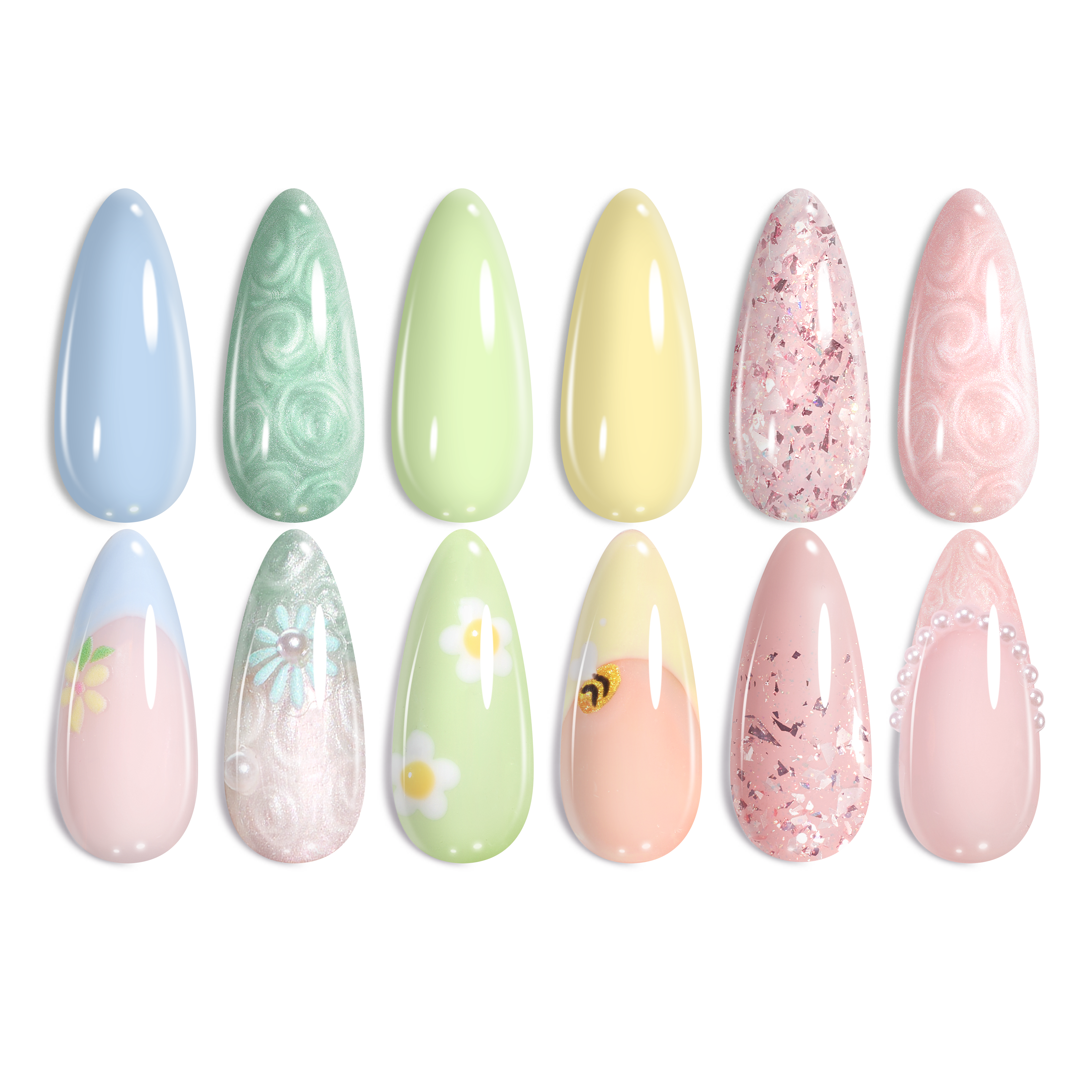 Summer Scenery by the Lake | 6 Colors Shell Thread Effect Flowers Colors Set Nails