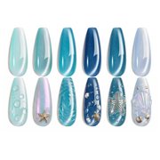 Moonlit Mist - Blue Glitter Glass Nails  Cat Eye  6 Colors Gel Polish Set