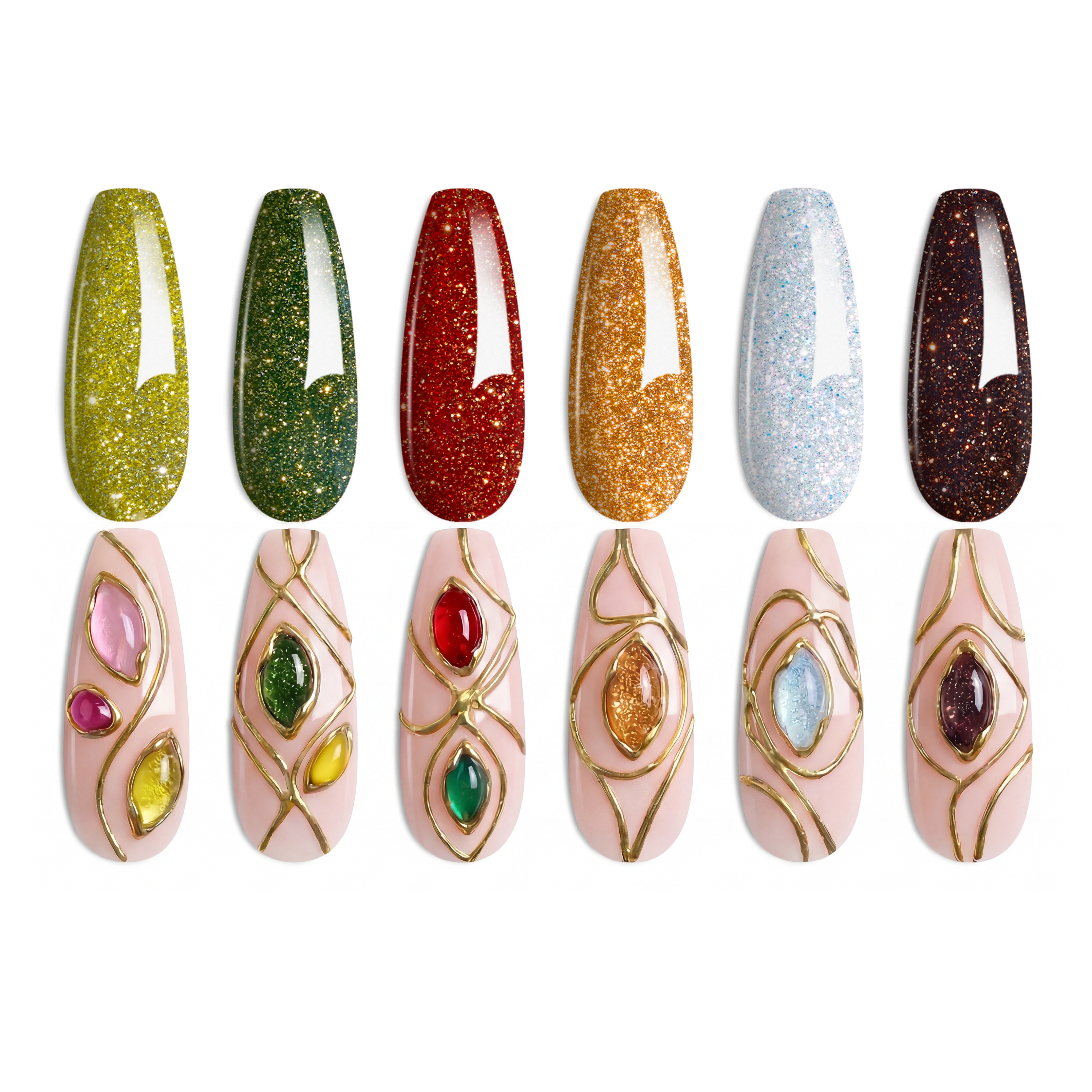 Beetles Gel Polish Vintage Luminary Winter Nails - 6 Colors Sparkling Red Gold Green Reflective Long-Lasting Set
