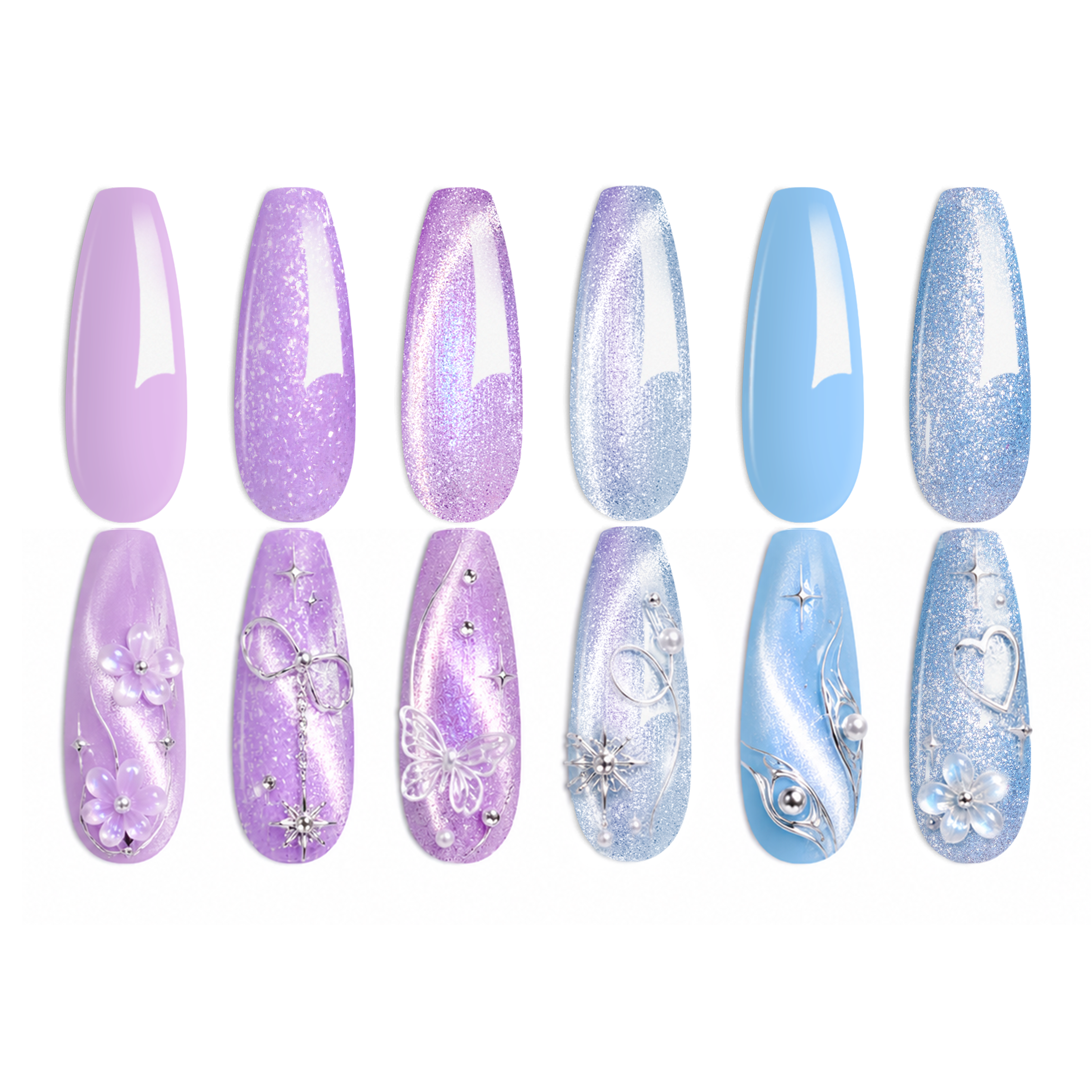 Beetles Purple Gel Nail Polish Set - Spring Nails Dreamscape Wander 6 Colors Purple Glitter Shimmer Cat Eye Gel Polish Kit