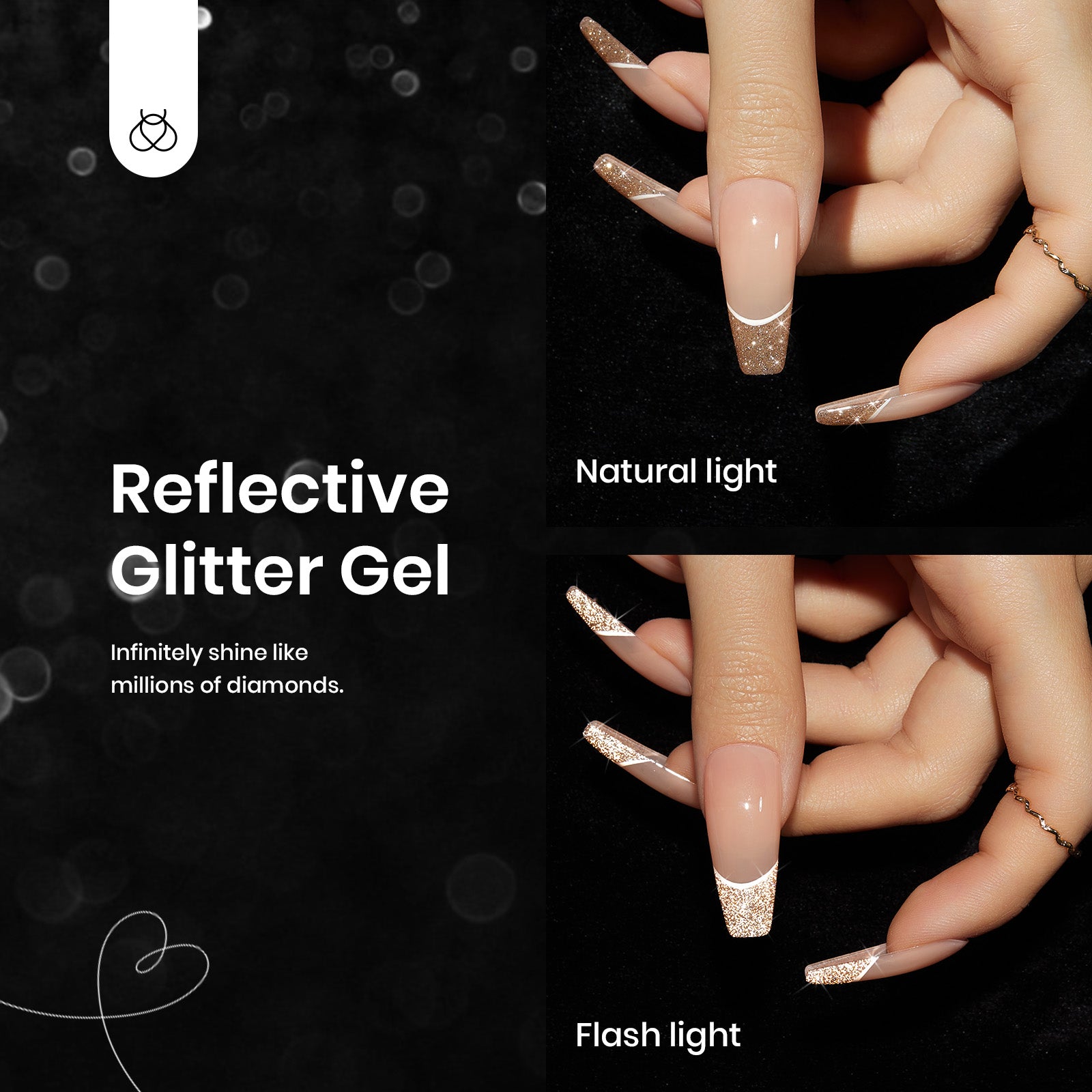 beetles Gel Polish Reflective Glitter Gel Nail Polish Set, 6 Colors Spring Summer Holographic Sparkle Glitter Gel, Flash Diamond Sliver Gold Black Red UV LED Soak Off Manicure Kit for Women Girls
