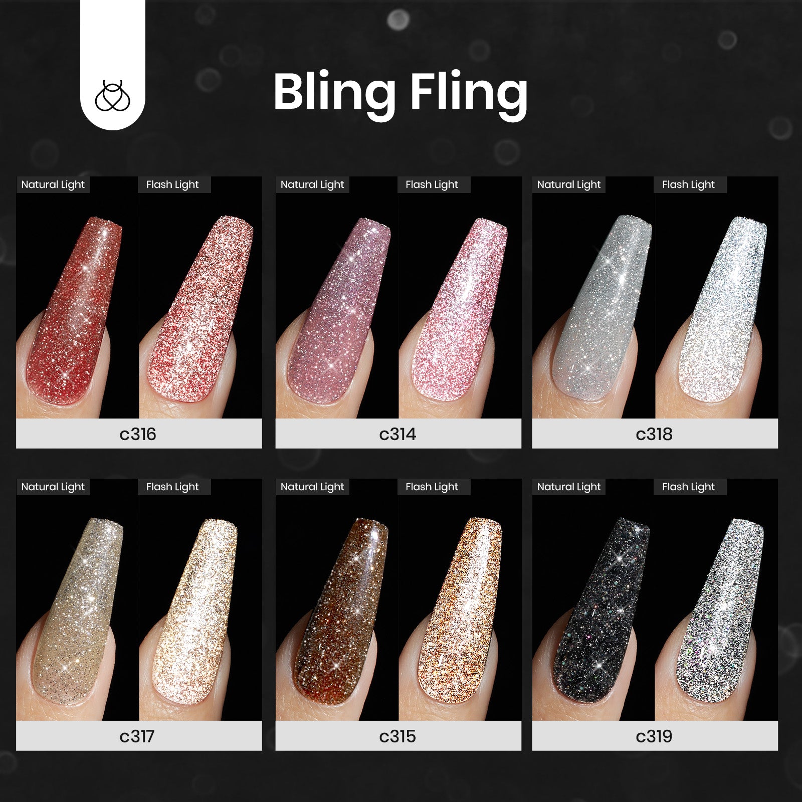 beetles Gel Polish Reflective Glitter Gel Nail Polish Set, 6 Colors Spring Summer Holographic Sparkle Glitter Gel, Flash Diamond Sliver Gold Black Red UV LED Soak Off Manicure Kit for Women Girls