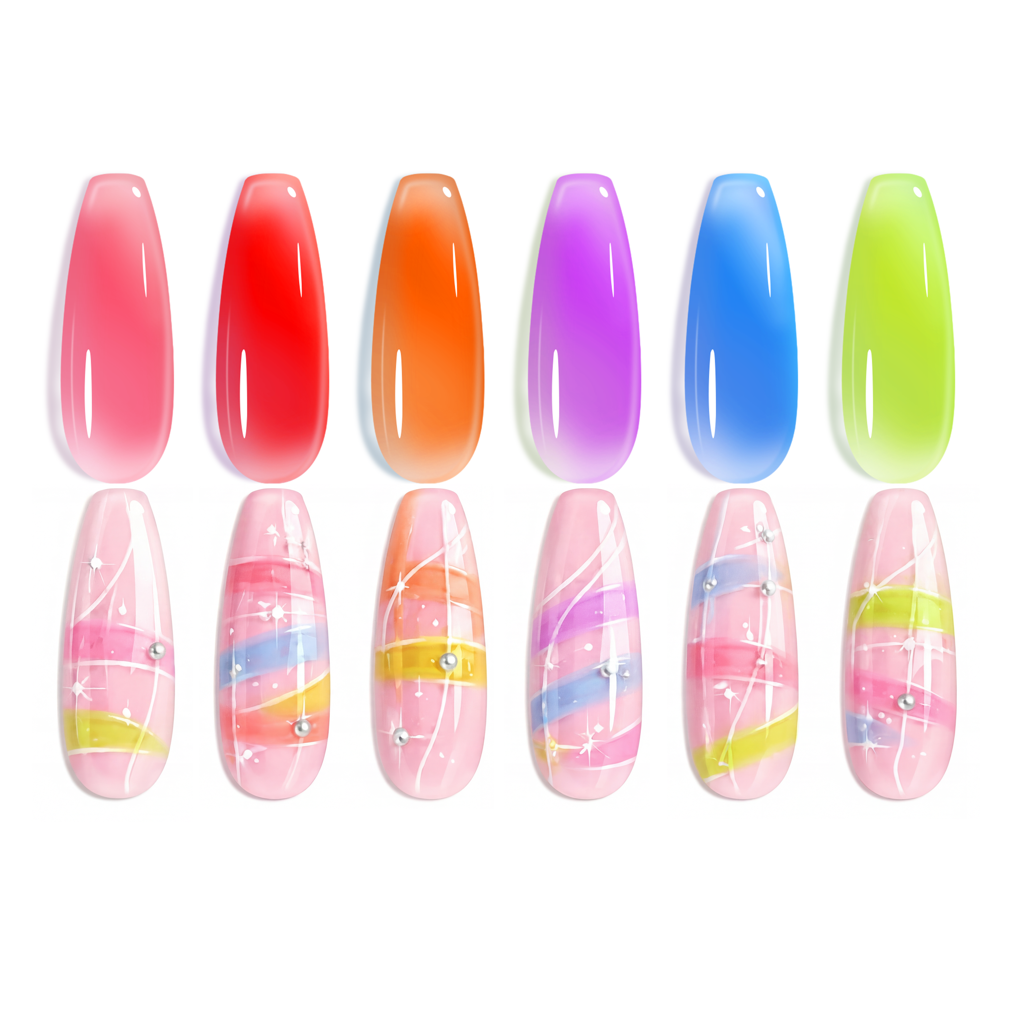 Beetles Gel Polish Neon Jelly - 6 Colors Sheer Hot Pink Red Orange Purple Blue Yellow Set