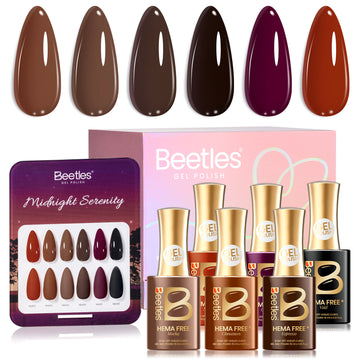 Beetles Winter Gel Polish Set Midnight Serenity HEMA-Free - 6 Colors 15ml Mocha Brown Gel Polish Set Fall Winter Nails