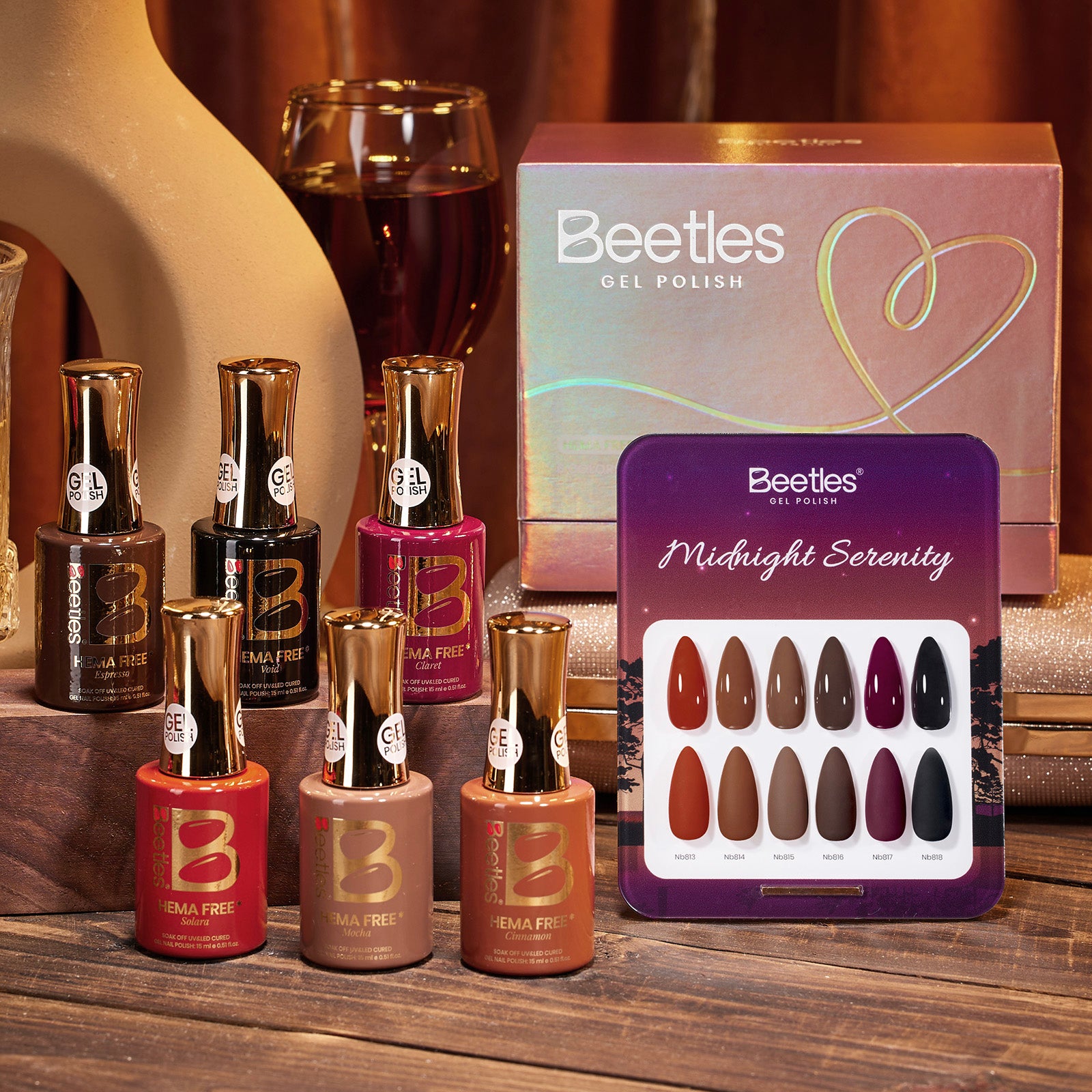 Beetles Winter Gel Polish Set Midnight Serenity HEMA-Free - 6 Colors 15ml Mocha Brown Gel Polish Set Fall Winter Nails
