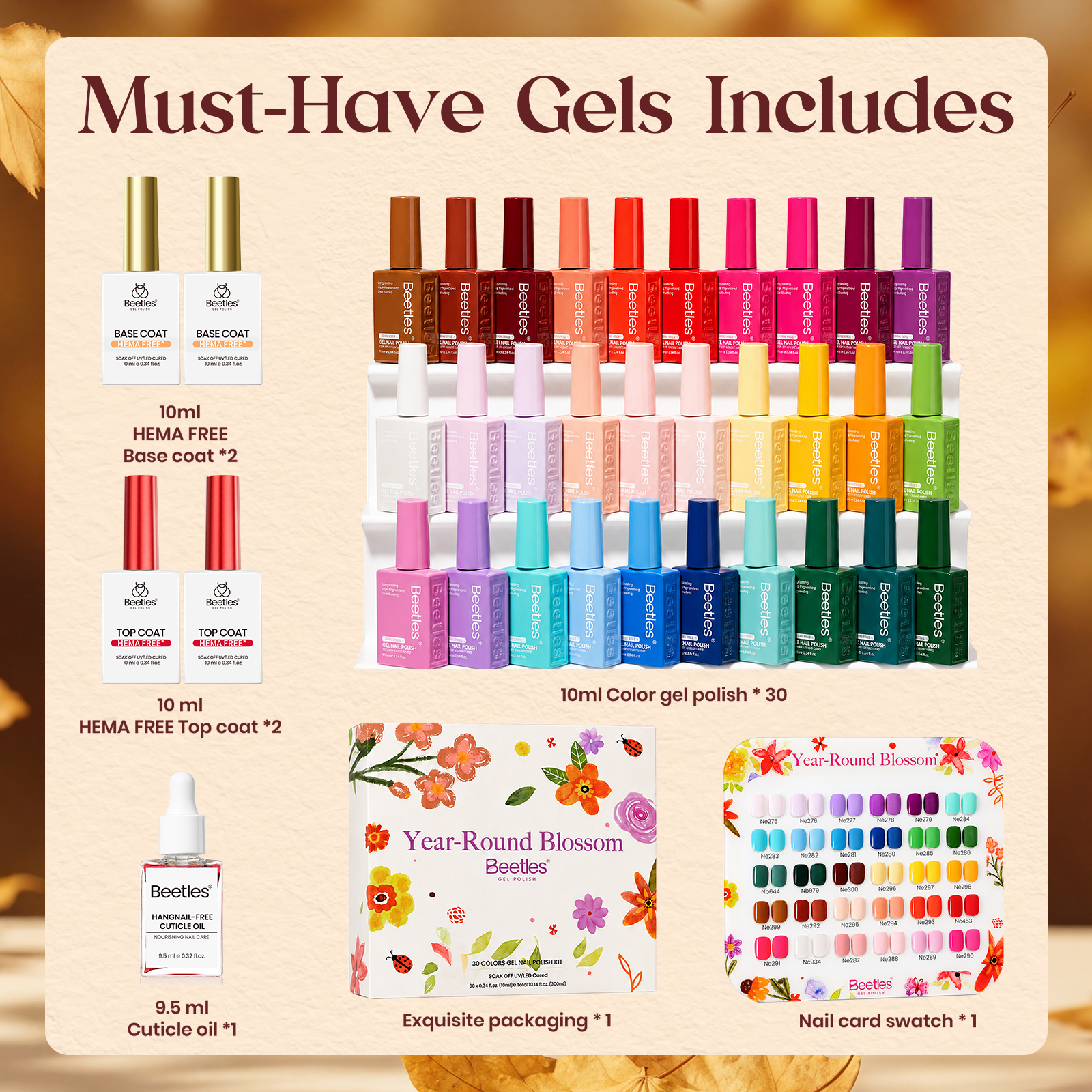 Year-Round Blossom | 30 Trending Colorful Colors HEMA Free Runway Palette 10ml Gel Polish Set