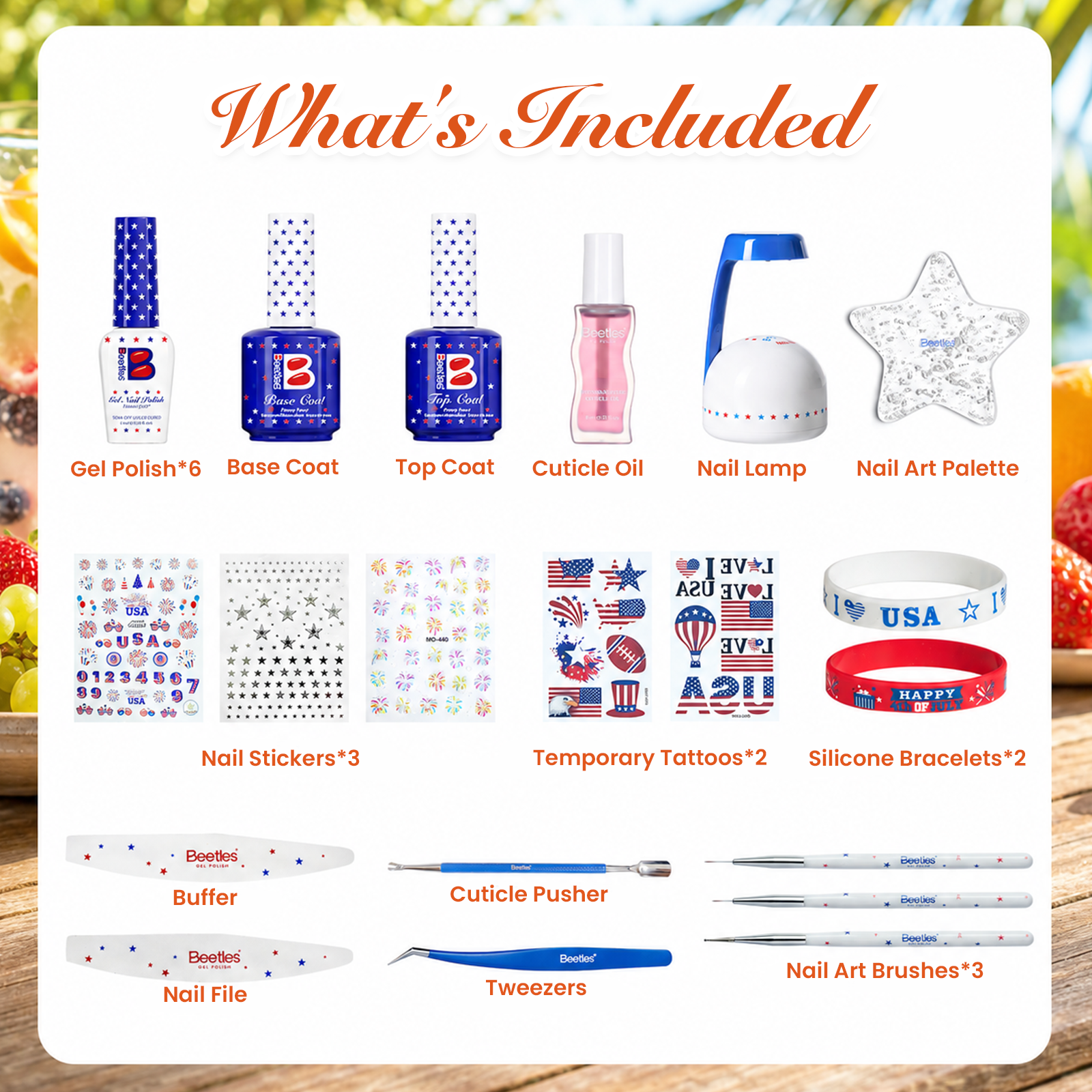 (Today Only: $39.99) Red White Blue Gift Box Hema-free Summer Holiday Nails Gel Kit With UV Nail Lamp