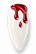 Filling the drip design with white cat-eye gel and jelly red gel to create a blood-drip effect