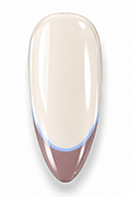 Applying glossy top coat over brown and blue plaid almond nails to seal the design