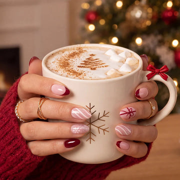 Merry Ribbon - Easy Red & White Press-On Nails for Christmas 2026