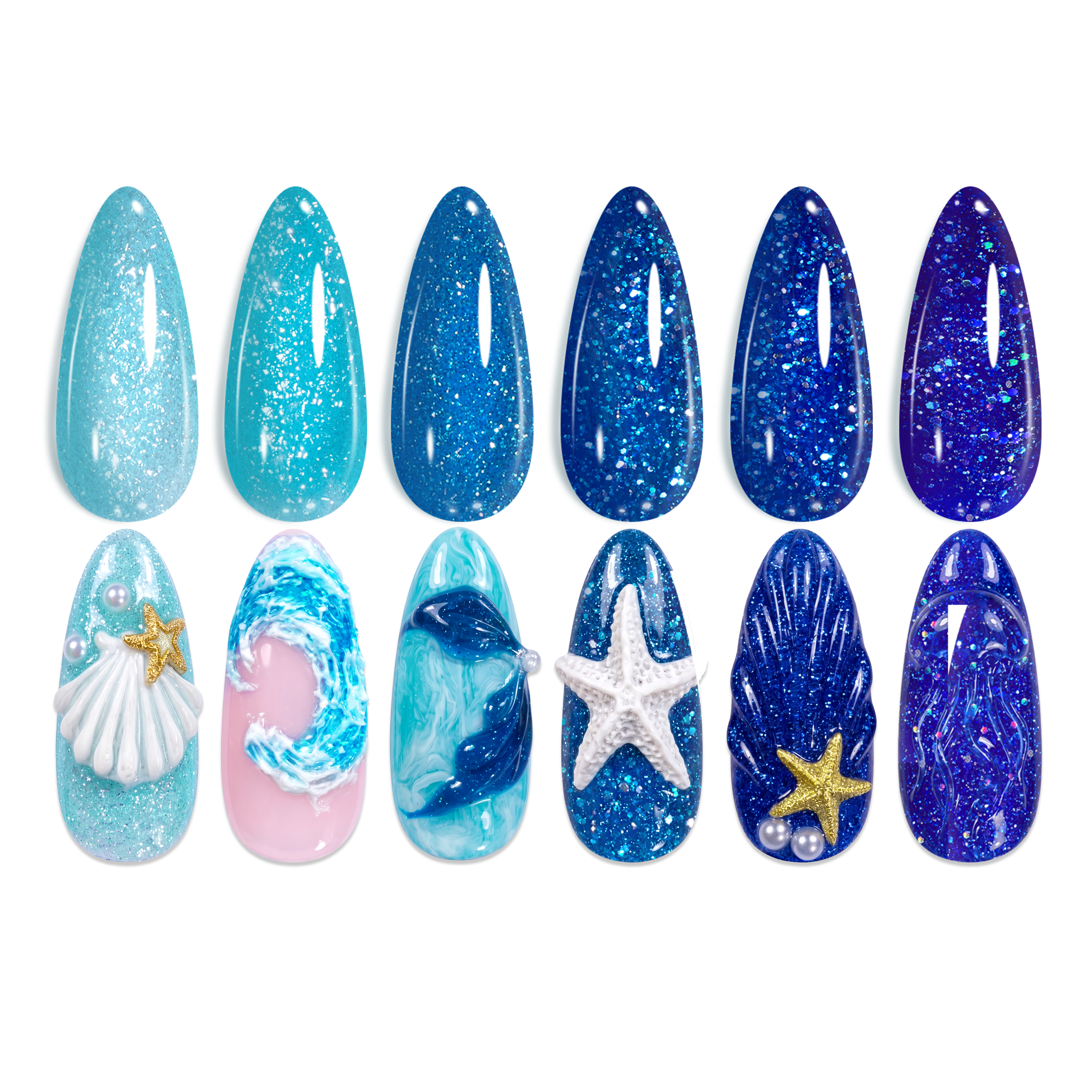 Glacier Diamond | 6 Colors Blue Gel Polish Set Glitter Nails