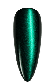 Apply Ne544-Witch Coven (an emerald green cat-eye gel), use a magnet to create the cat-eye effect, and once satisfied, cure under the lamp for 60 seconds.