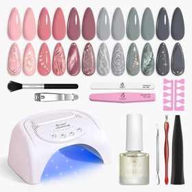 Beetles Gel Nail Starter Kit Elegant Lady 6 Colors Pink Nude Grays All-in-One Mani Set