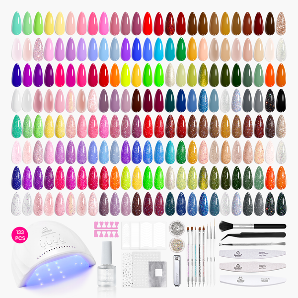 Beetles Gel Nail Starter Kit With UV Light 100 Colors 133 Pcs All-in-One Mani Set