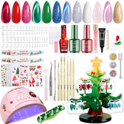 Beetles 67Pcs Gel Nail Kit Crystal Christmas Gifts for Women Teen Girls - 12 Colors Cat Eye Red Glitter Gel Polish Kit with U V Light & Nails Stand Acrylic Holder Display Nails Stuff Manicure Set