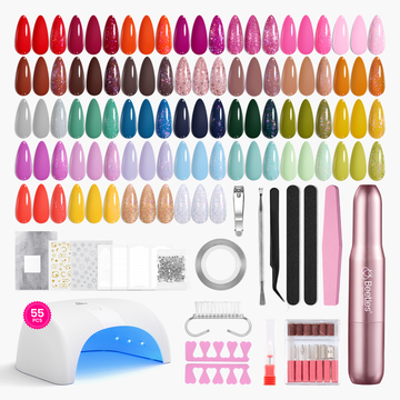 Beetles Gel Nail Starter Kit LuliCore Polka Set With UV Light 55Pcs 32 Color All-in-One Mani Kit