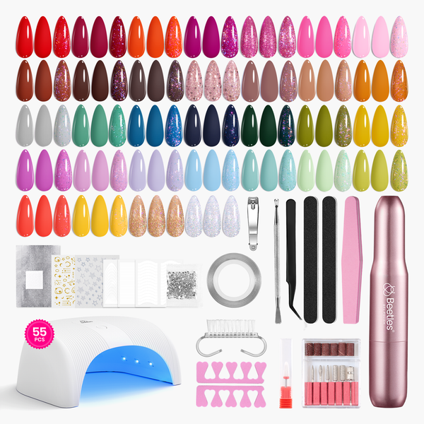 Beetles Gel Nail Starter Kit LuliCore Polka Set With UV Light 55Pcs 32 Color All-in-One Mani Kit