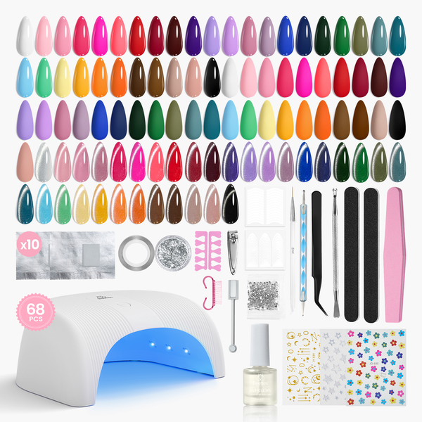 Beetles Gel Nail Starter Kit Studio Essentials TPO & HEMA Free 32 Colors 68 Pcs All-in-One Mani Kit