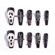 Helloween Black Ghost | Medium Coffin Press On Nails in 16 Sizes-32Pcs