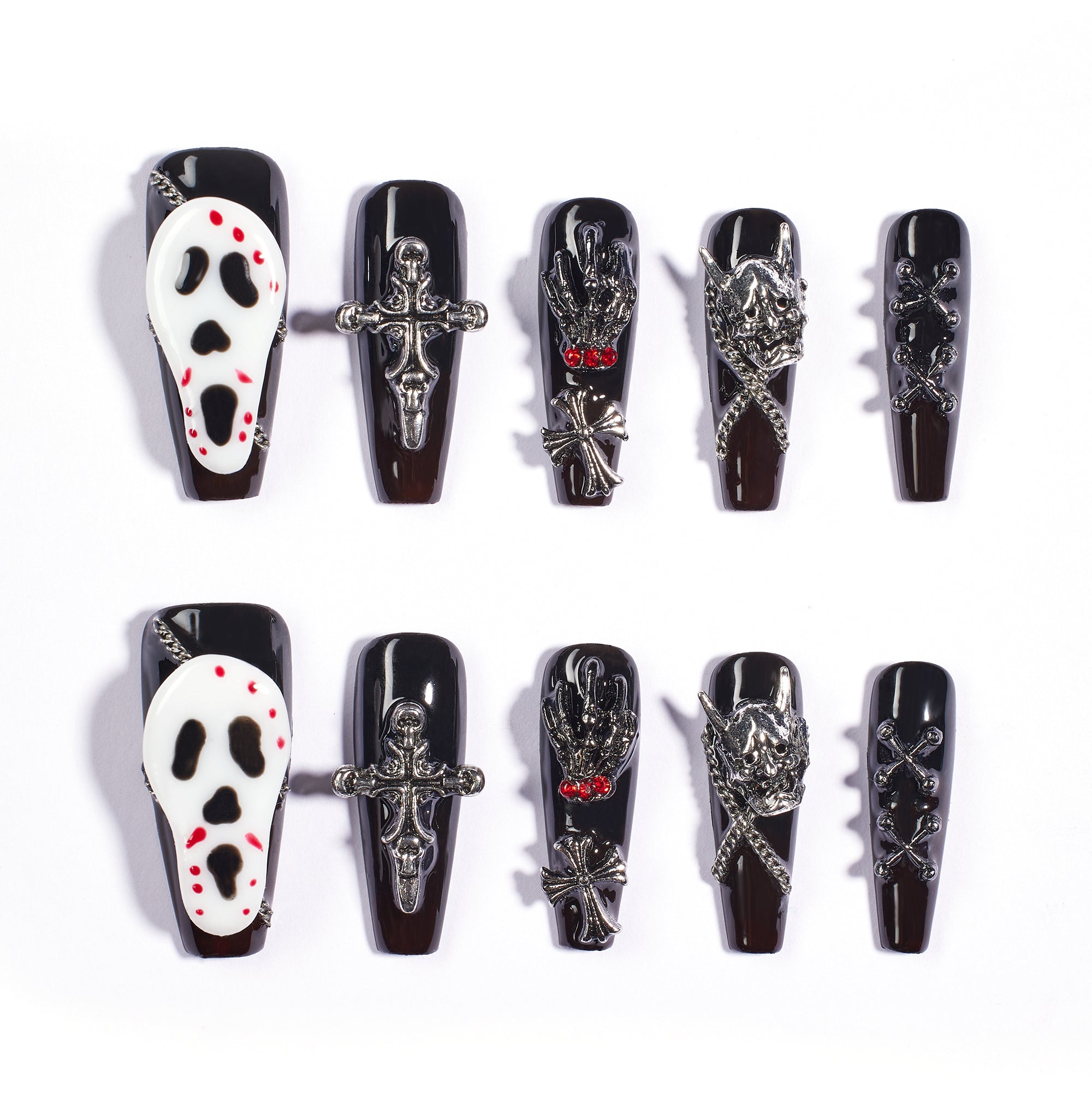 Helloween Black Ghost | Medium Coffin Press On Nails in 16 Sizes-32Pcs