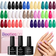 Beetles Gel Polish 20 Colors Black Blue Yellow Green Purple Red Gel Nail Polish Set, 23pcs Hot Pink Sequins Gel Sparkling Glitter Gel Polish Soak Off UV Kit with Glossy Matte Top and Base Coat