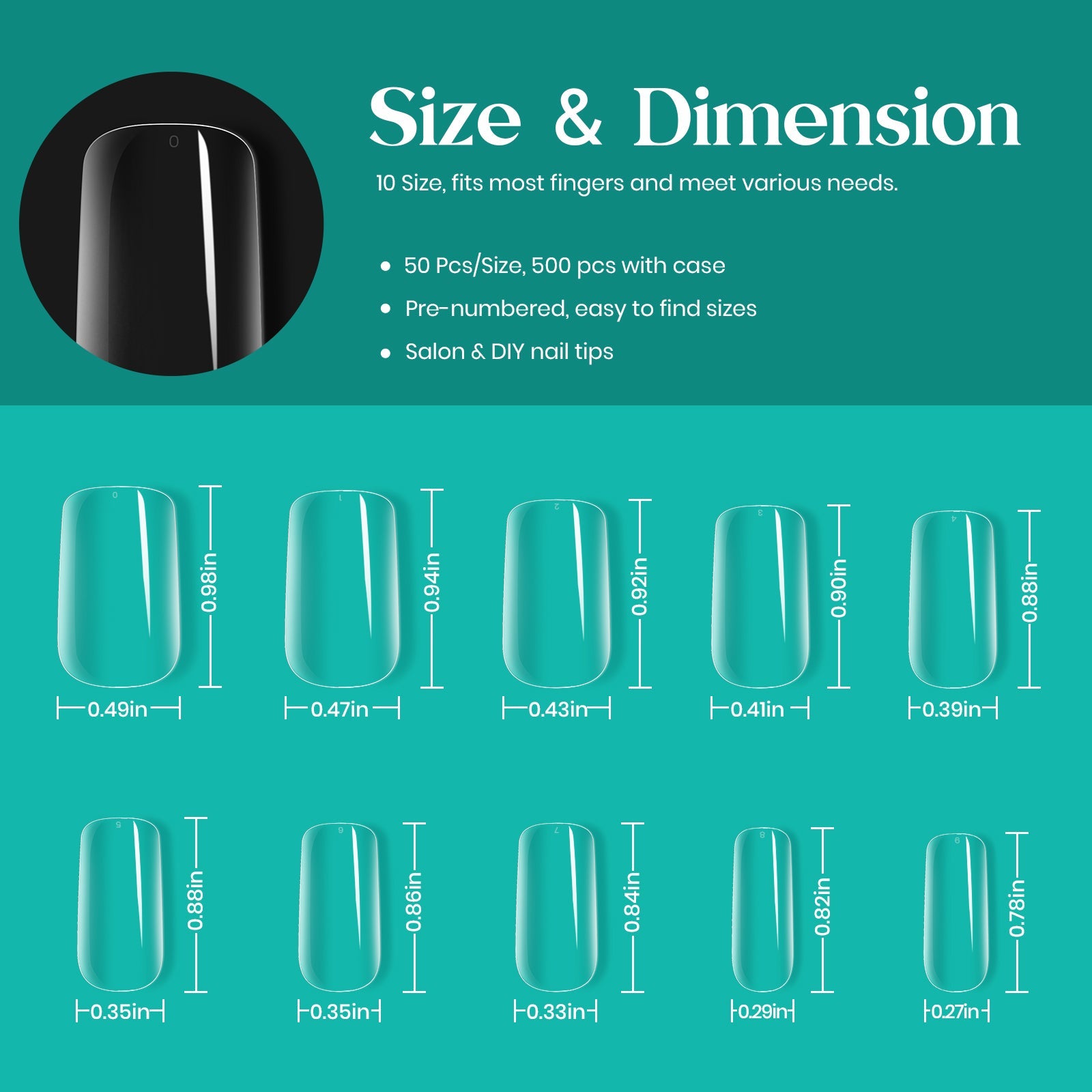 Medium Square Pre-shaped Nail Gelly Tips-500pcs #060