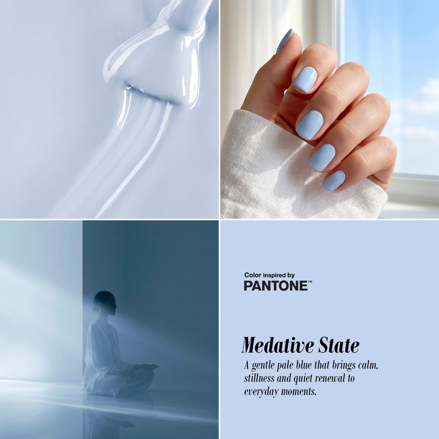 medative state, a gentle pale blue gel nail polish