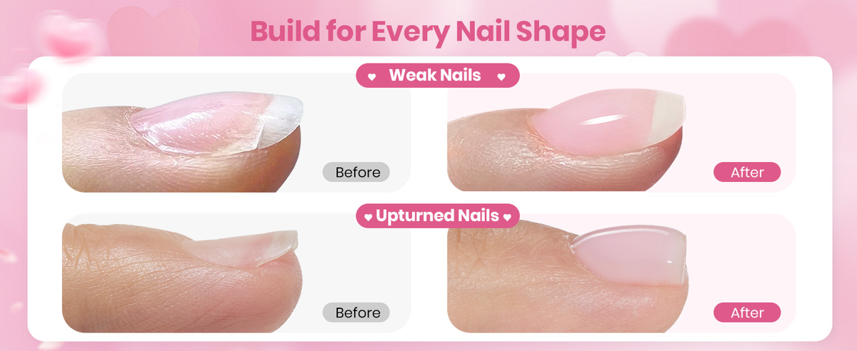 builder gel is perfect for every nail shape, especially weak nails and upturned nails