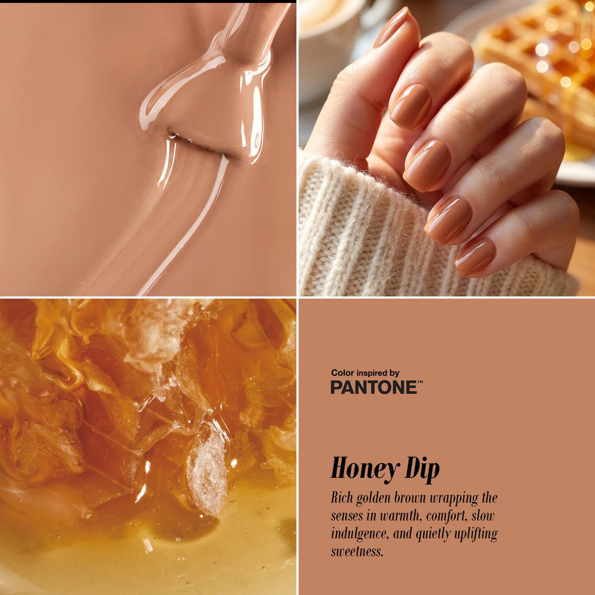 honey dip, a rich golden brown gel nail polish