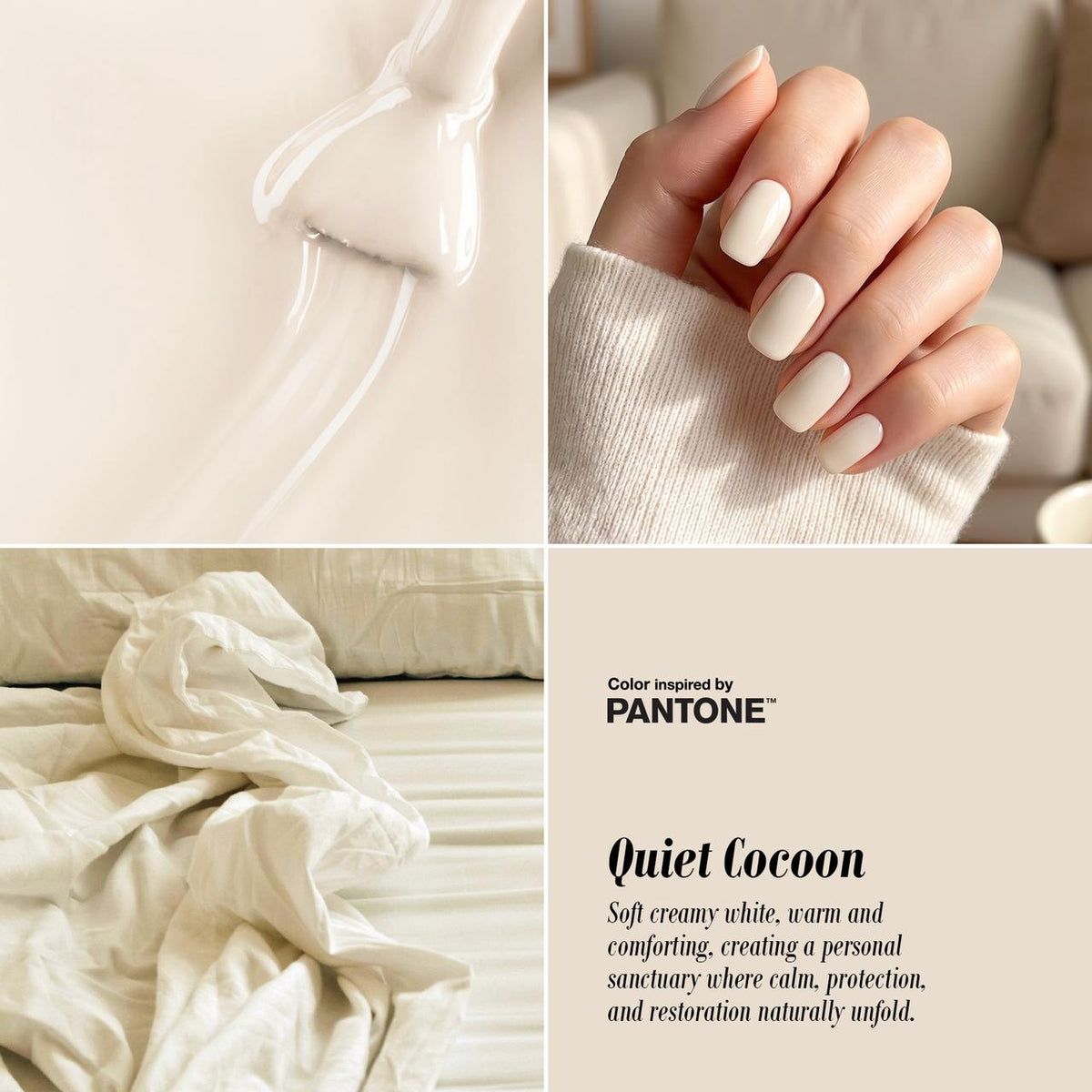 quiet cocoon, a soft creamy white gel nail polish