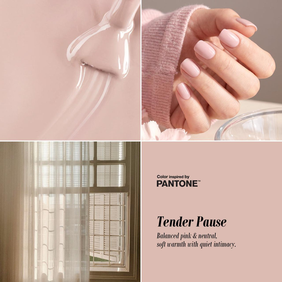 tender pause, a balanced pink and neutral gel nail polish