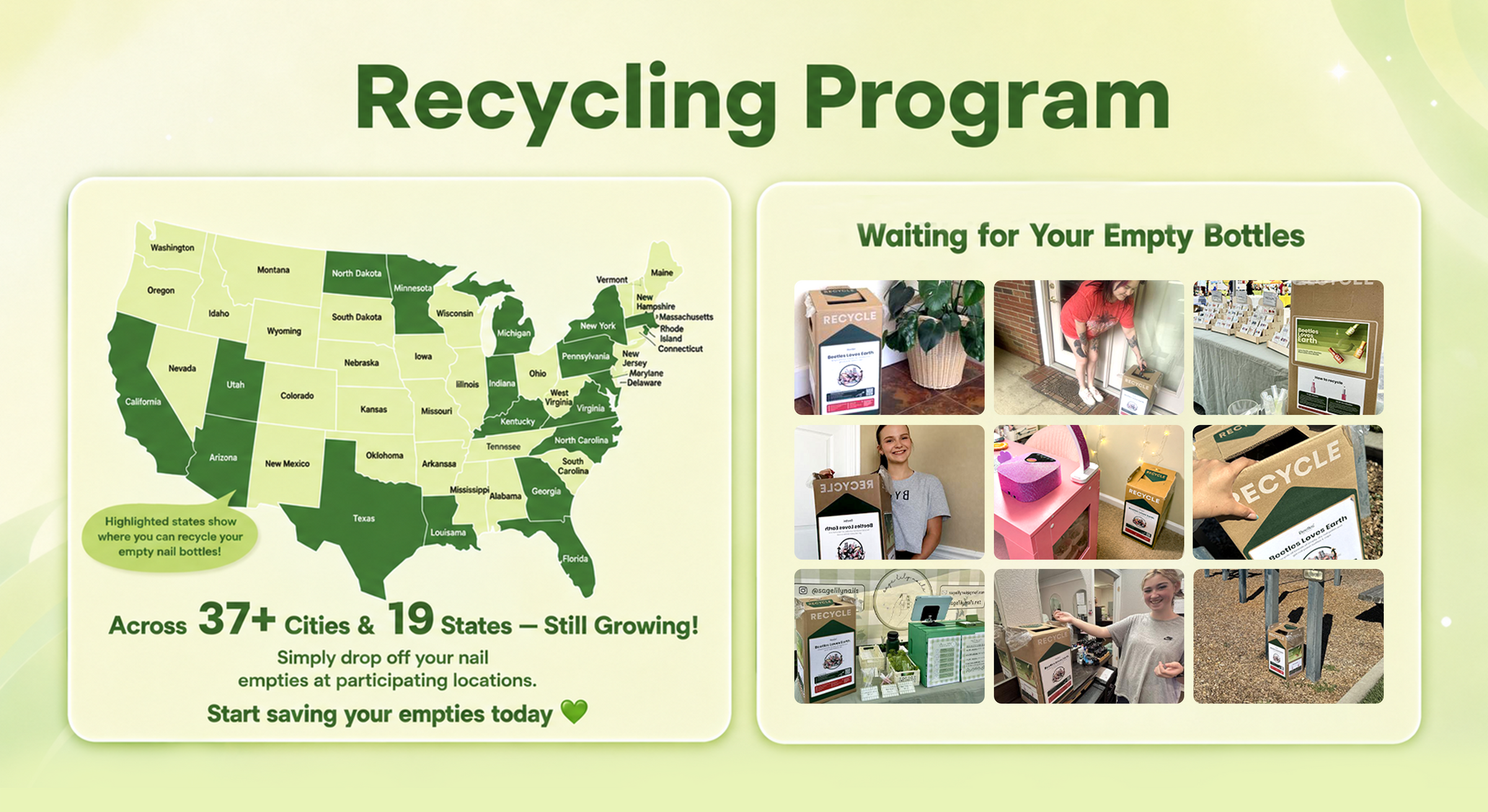 Beetles Loves Earth Recycling Program is available through drop-off points across the U.S., covering 40 cities in 24 states