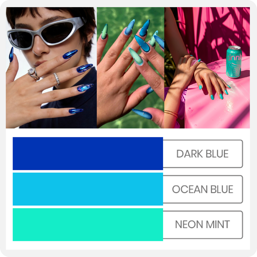 blue-green tones for futuristic and cool nail designs