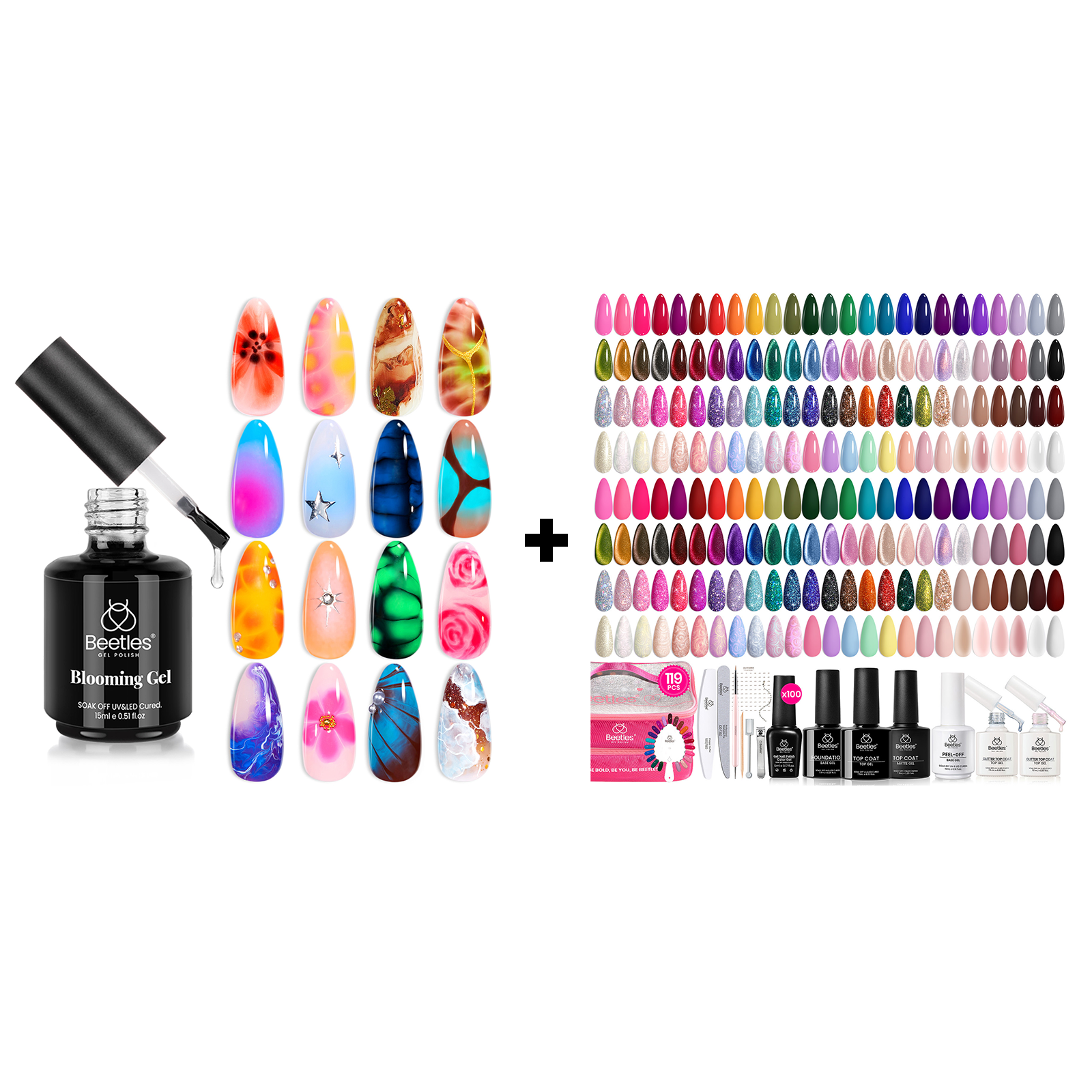 Beetles Nail Nook 100 Colors 119Pcs Cat Eye Gel Polish Set And 15ml Blooming Gel Polish