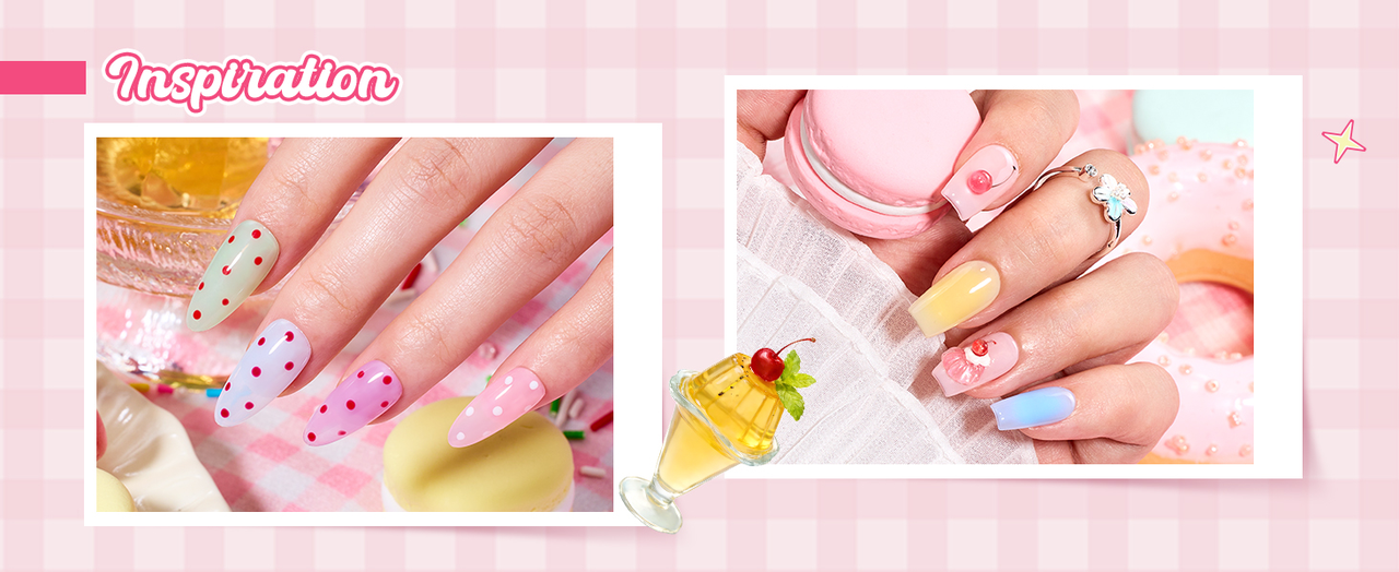Colorful dessert-themed nail art