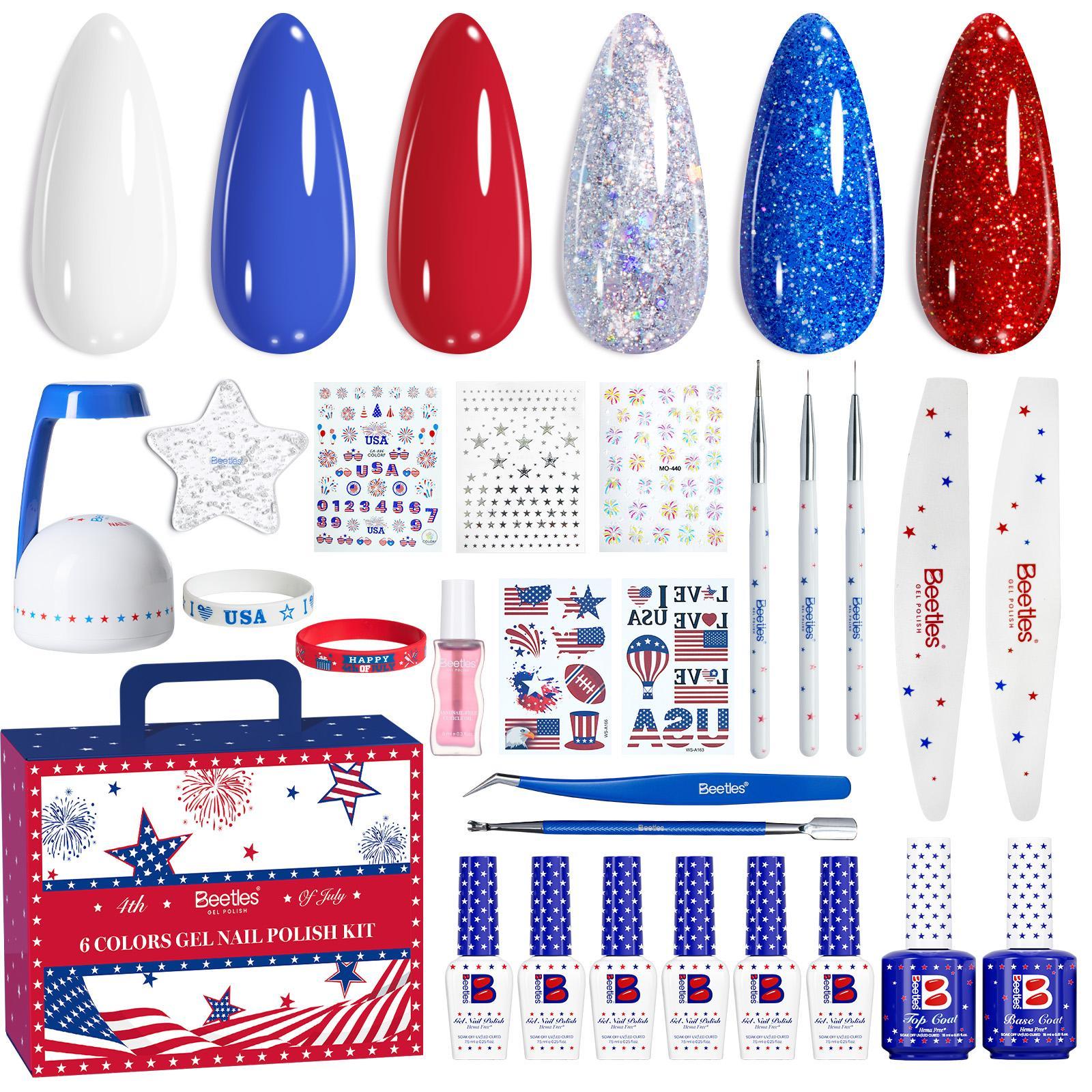 Beetles 4th of July Nails Hema-free Gel Kit With UV Nail Lamp-Create Patriotic Nail Looks