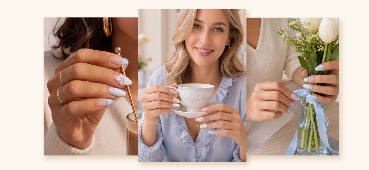 Soft nail art ideas created with Beetles × PANTONE Nail Glow gel polish