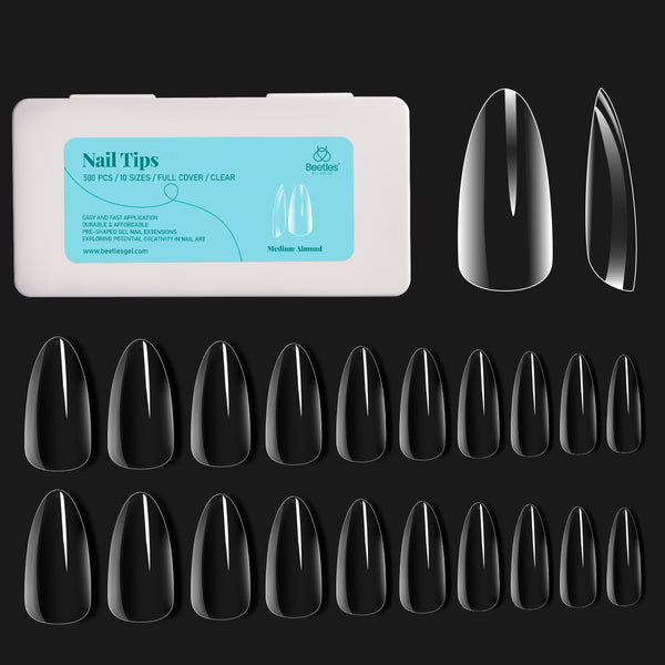 Gel Nail Tips Pre-shaped Extension System Clear False Nail | 500 pcs, 10 sizes