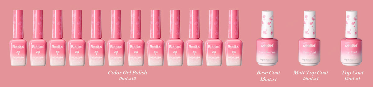 Color gel nail polish, base coat & top coat in Beetles Mother's Day Gift Box