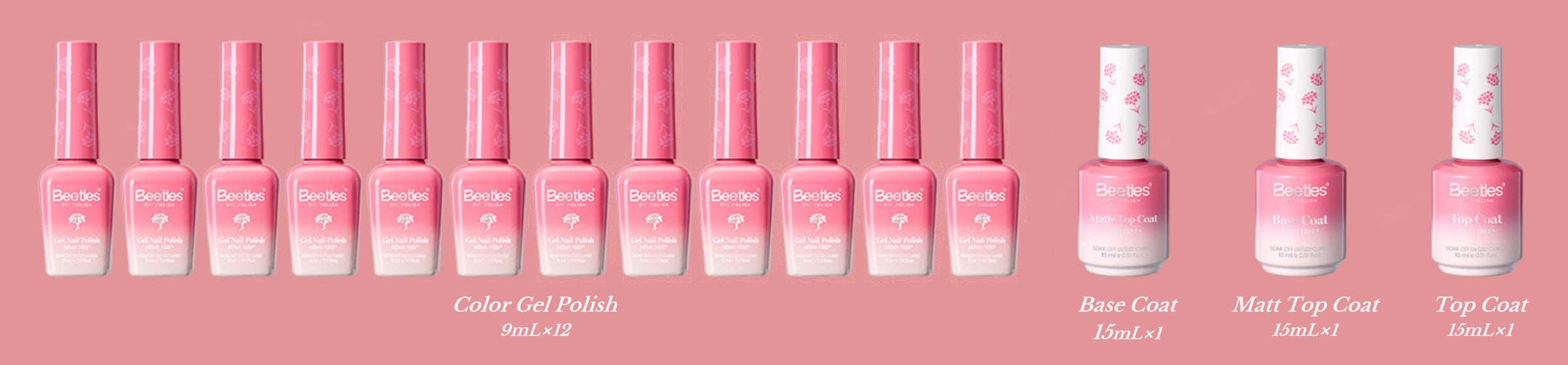 Color gel nail polish, base coat & top coat in Beetles Mother's Day Gift Box