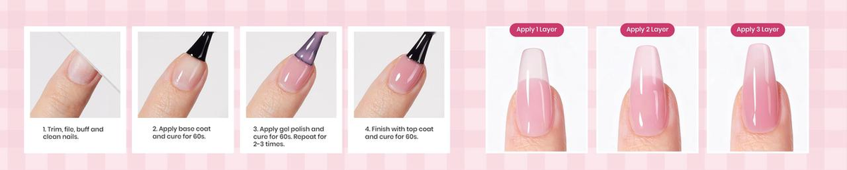 Step-by-step jelly gel nails application, layering translucent gel tutorial