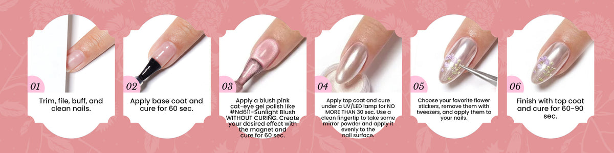 how to do cat-eye & floral stickers mother's day nails at home