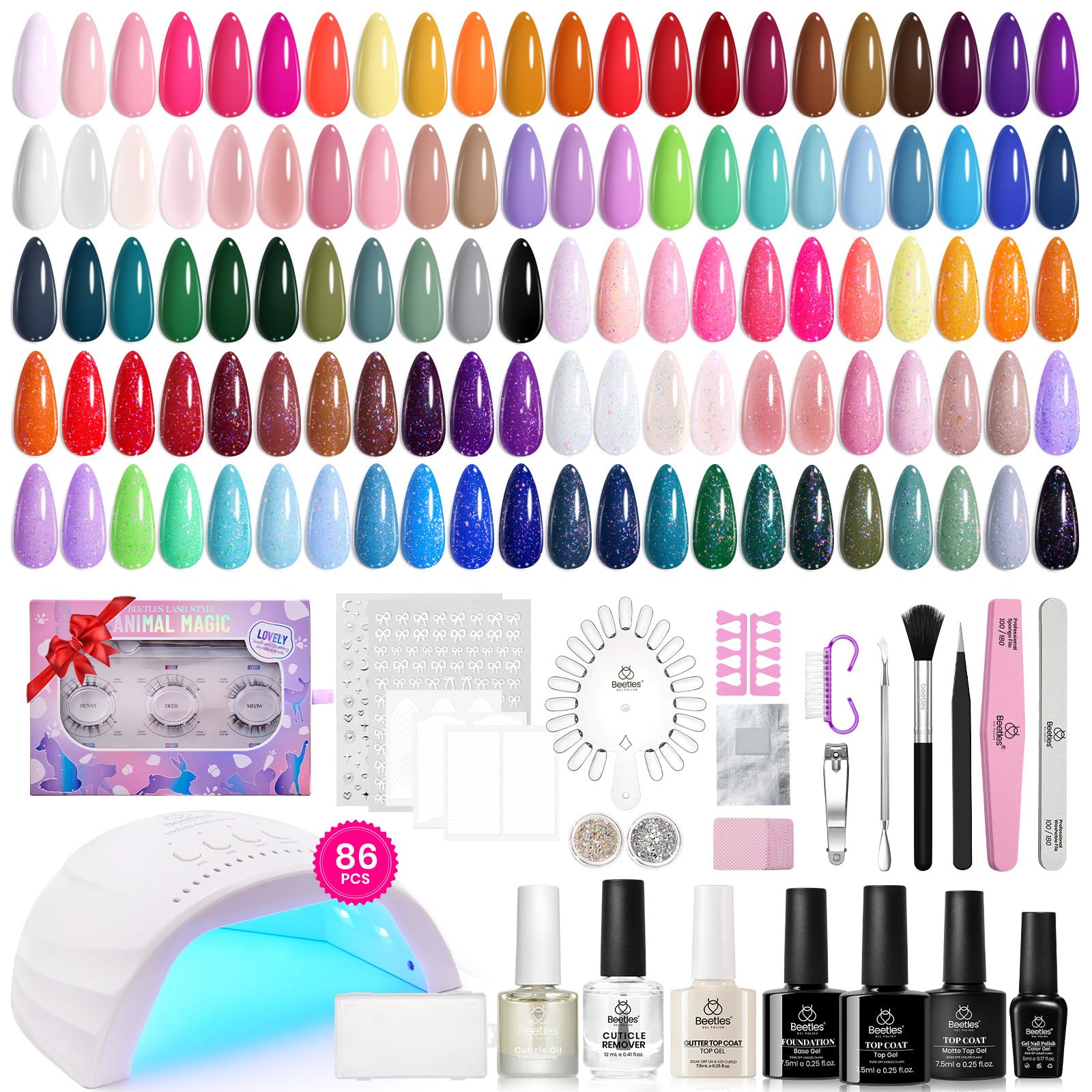 Emotional Spectrum Beauty Kit: 55 Colors Nail Art Gels, Tools, Accessories, Care Essentials, and Eyelashes