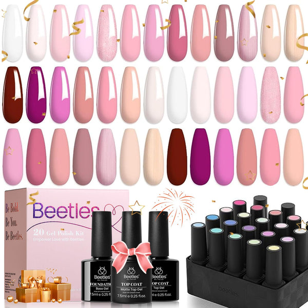 Dare to Bare - 20 Gel Colors Set Valentines Nails with Top and Base Coat (5ml/Each)