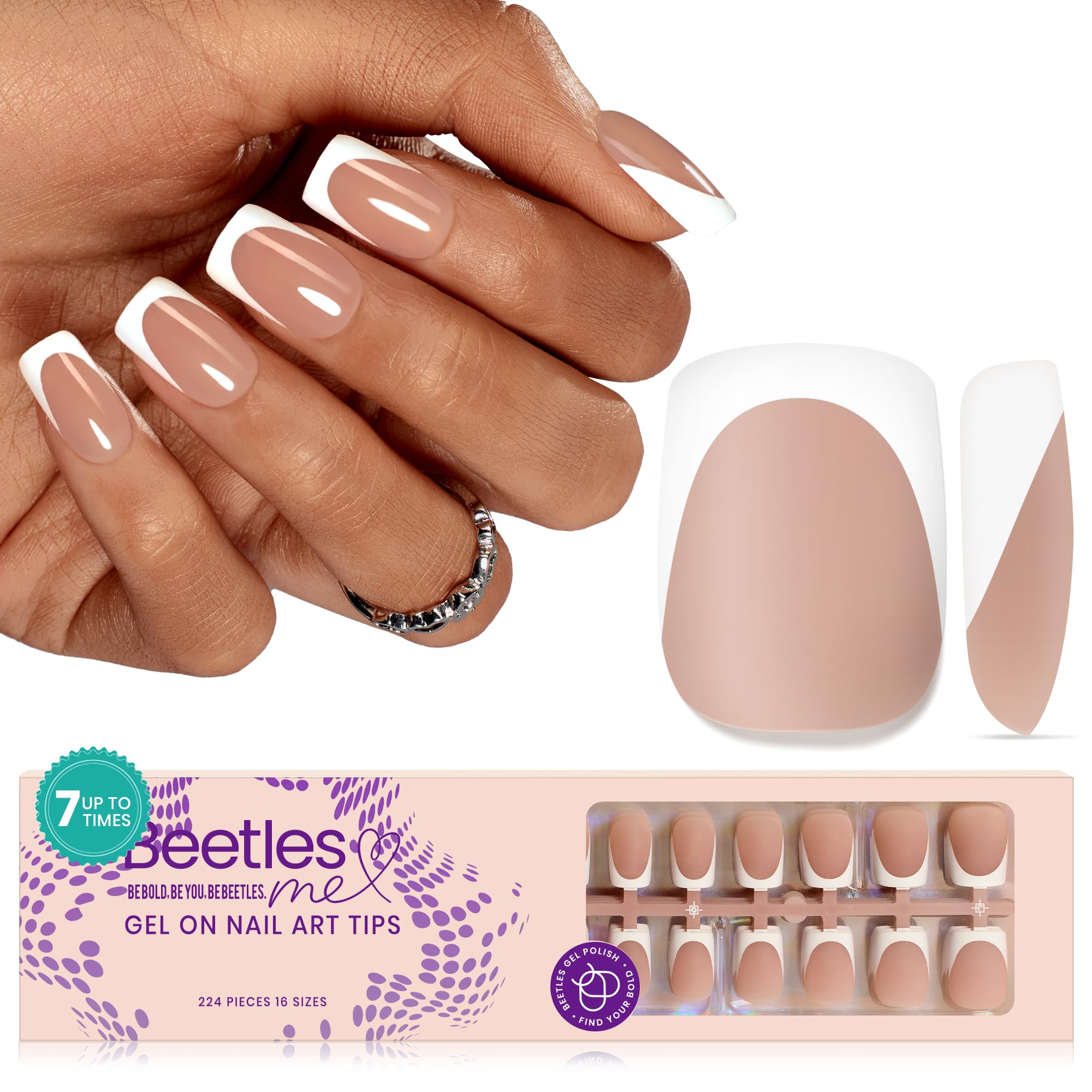 Short Square 4 in 1 Pre-French Tip Press on Nails in 224pcs 15 Sizes