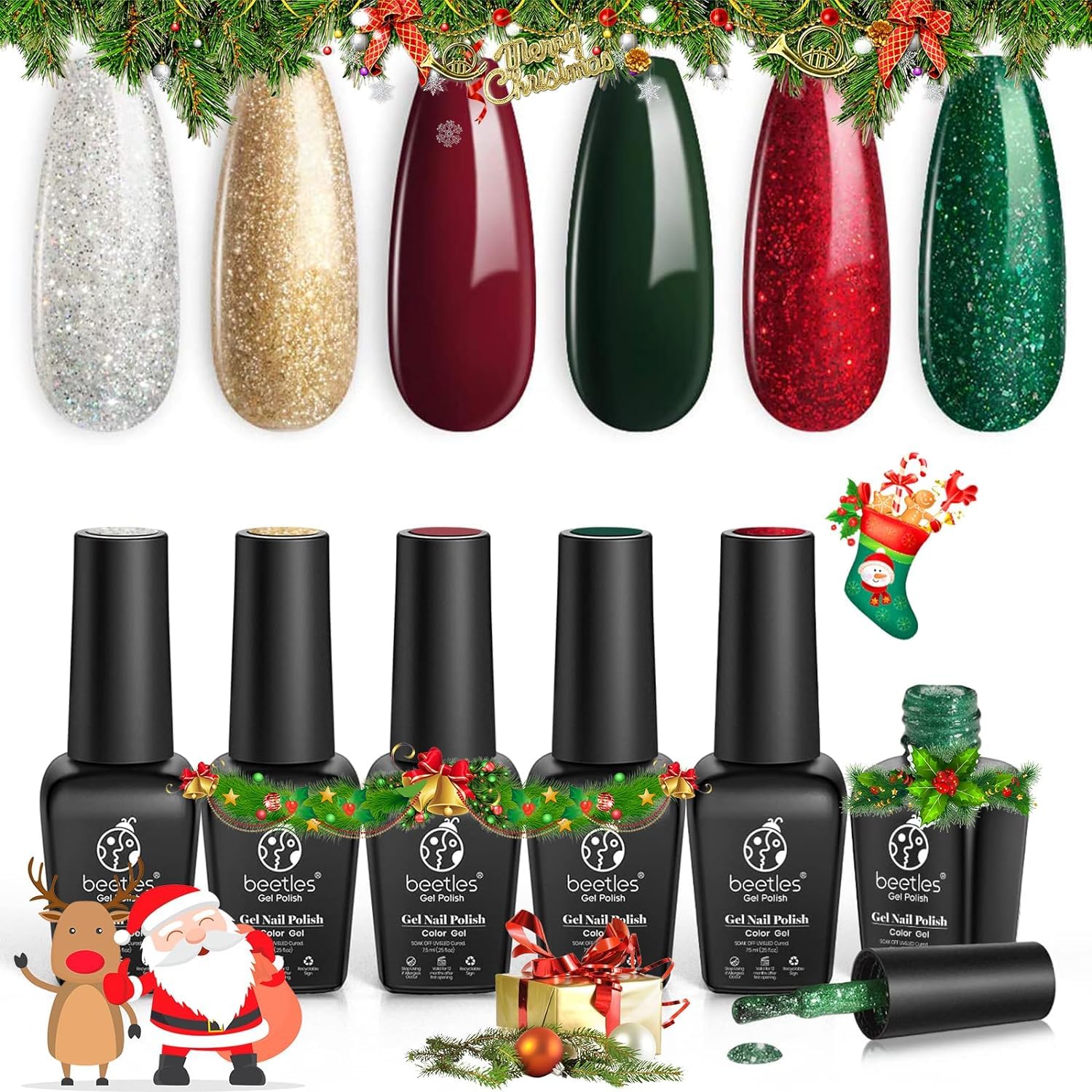 Sparkle Green Glitter Set | 6 Colors Gel Polish Set