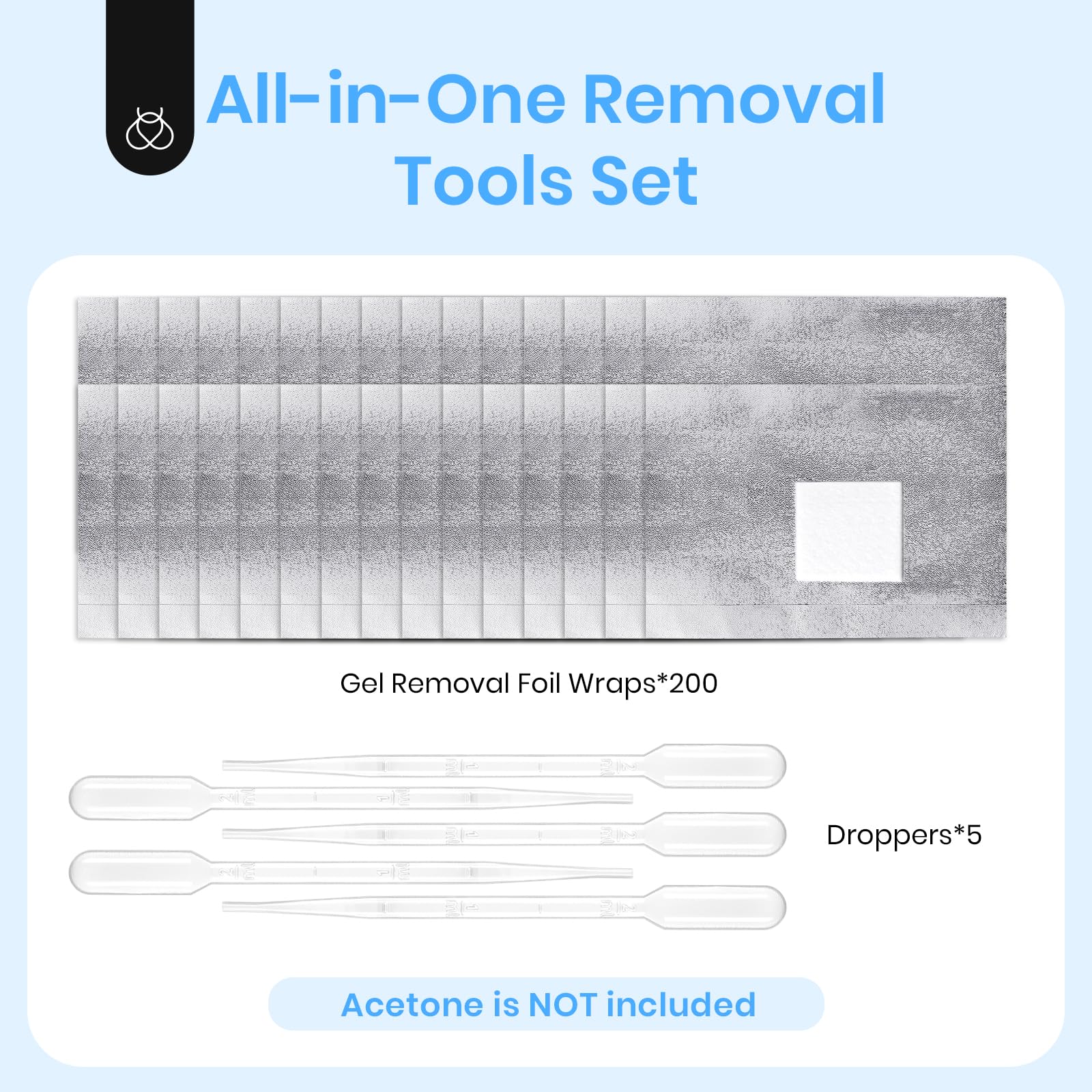 Quick Nail Art Removal Kit: Thicker Foil Wraps with Pre-attached Cotton Pads and Droppers