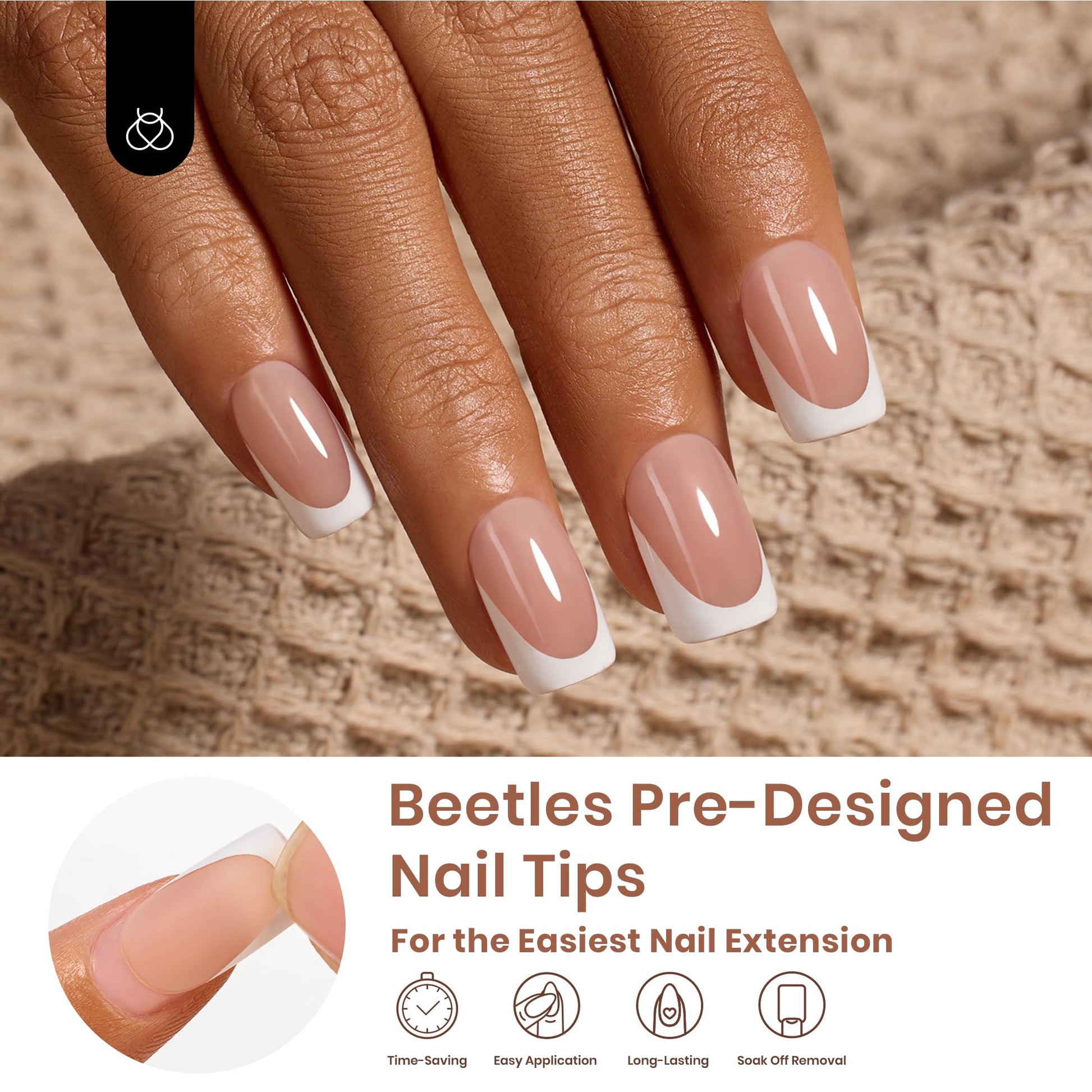 Short Square 4 in 1 Pre-French Tip Press on Nails in 224pcs 15 Sizes