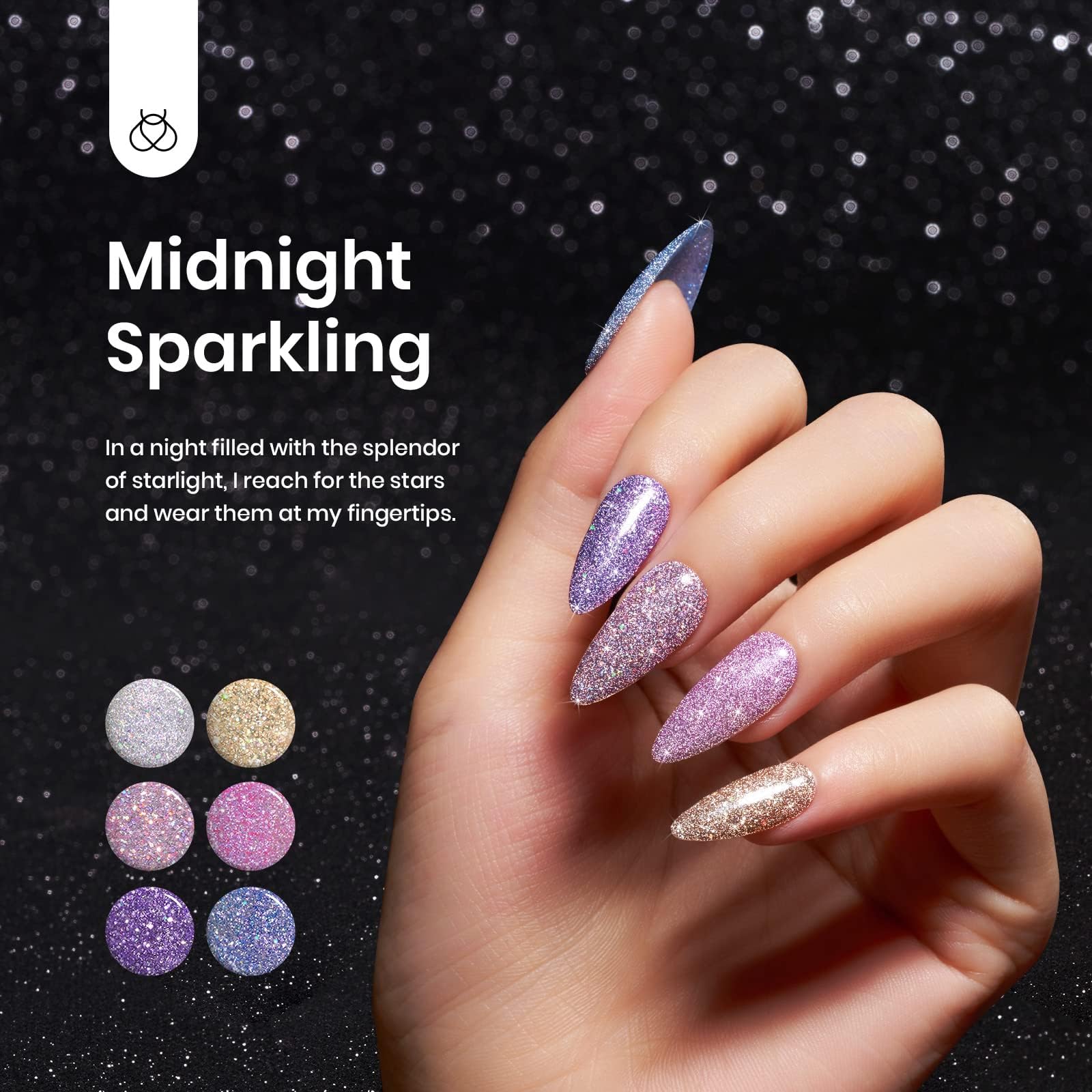 Midnight Sparkling - 6 Colors Gel Nail Polish Set